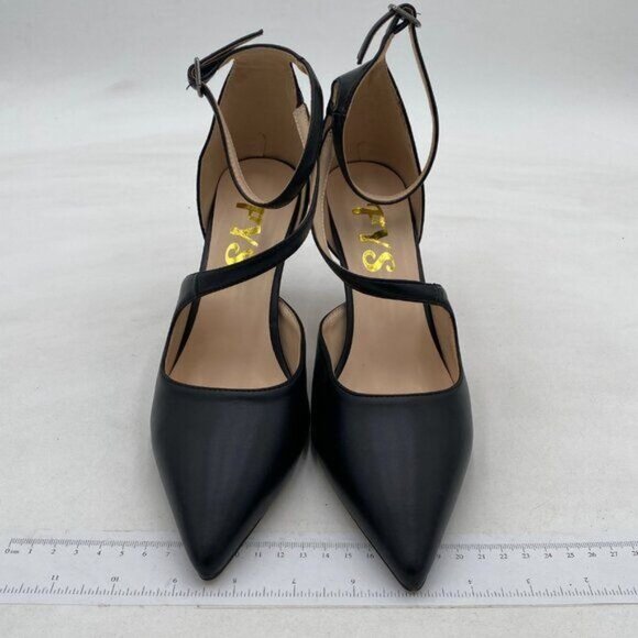 FYS Black Cross Strap Stiletto High Heel Ankle Strap Pumps Pointed Toe Shoes - Picture 3 of 8